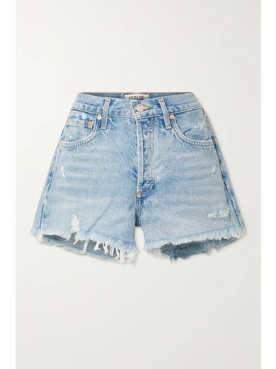 AGOLDE - Parker Distressed Denim Shorts - Light denim | NET-A-PORTER (US)