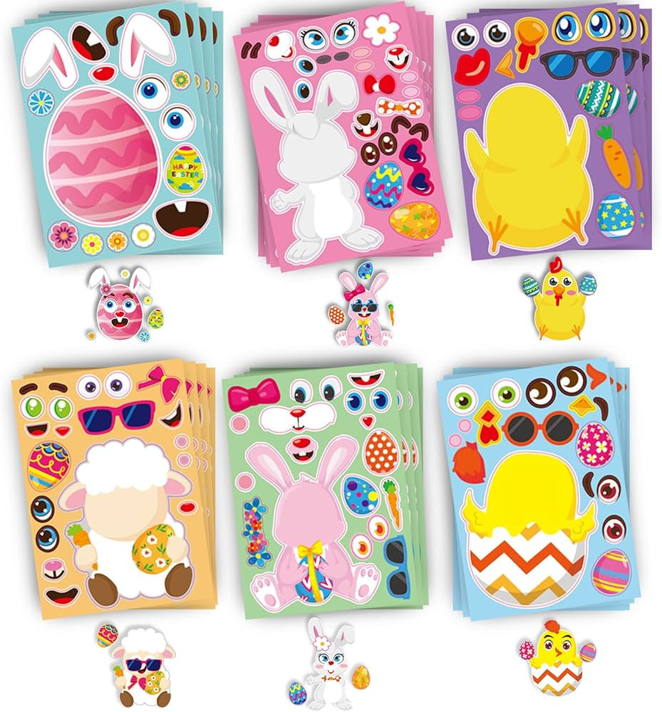 GonLei 24pcs Easter Stickers for Kids, Make Your Own Easter Sticker for Boys Girls, Easter Eggs B... | Amazon (US)