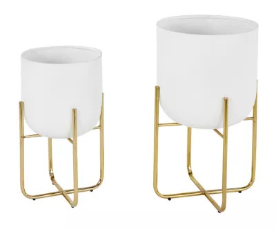 Ridge Road D&eacute;cor Contemporary Round Metal Indoor/Outdoor Planters (Set of 2) | Bed Bath & ... | Bed Bath & Beyond