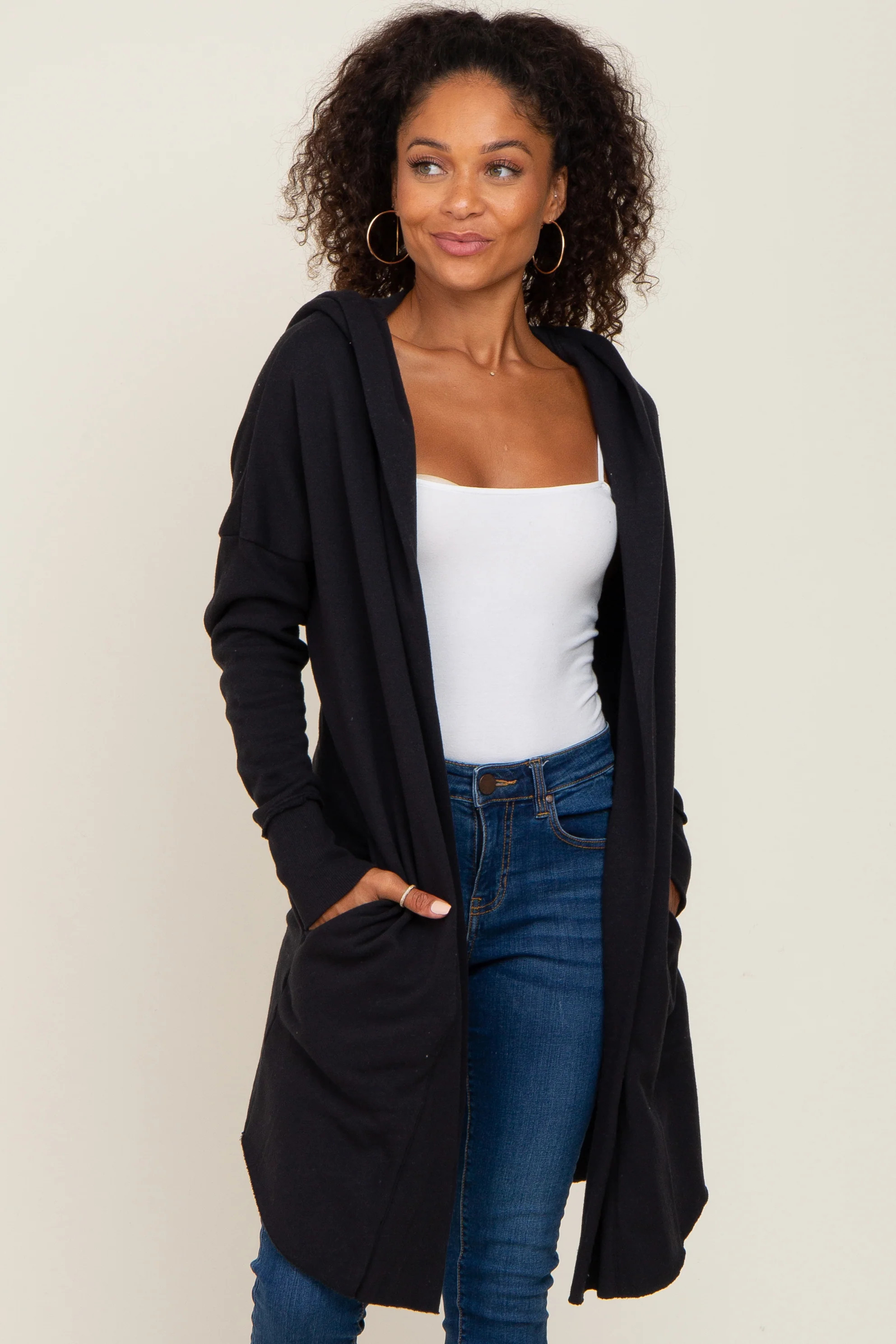 Black Hooded Long Cardigan | PinkBlush Maternity
