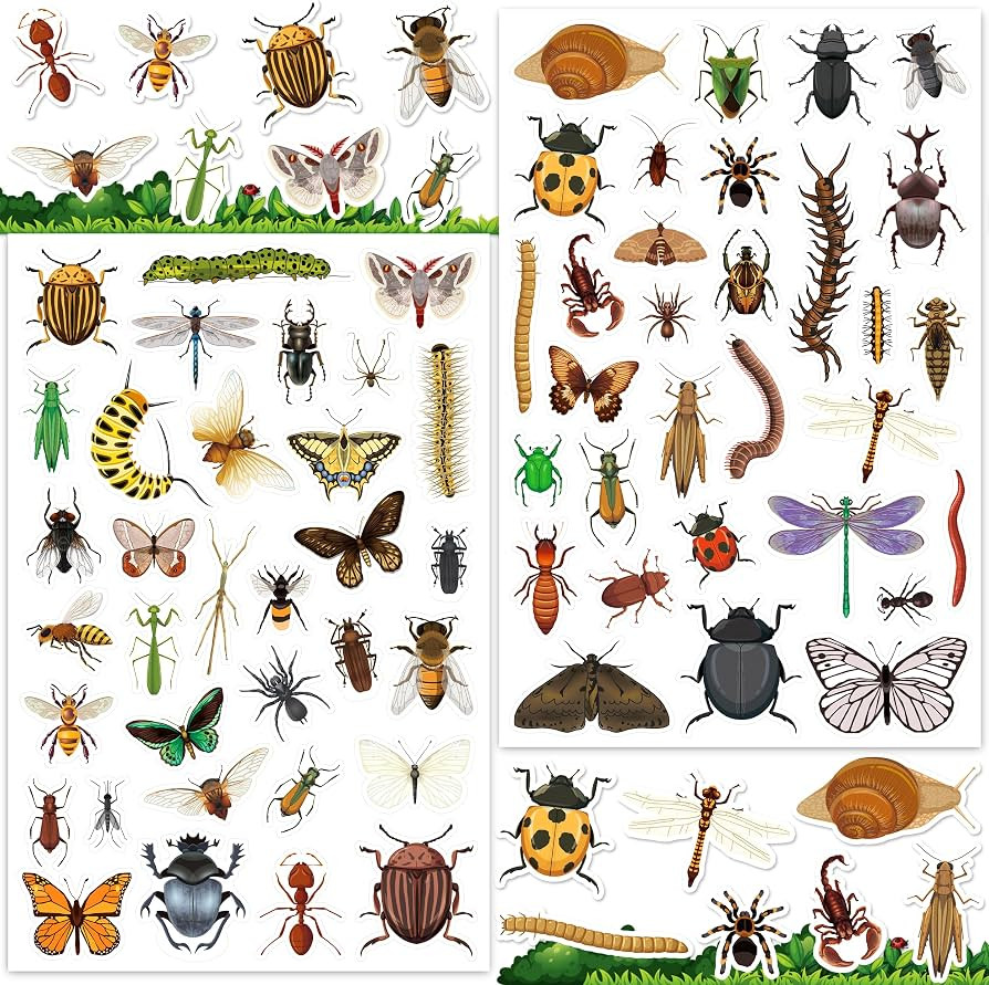 LINAYE 24 Sheets Insect Stickers for Kids Boys Girls, 780 Counts Bug Stickers for Scrapbooking,Wa... | Amazon (US)