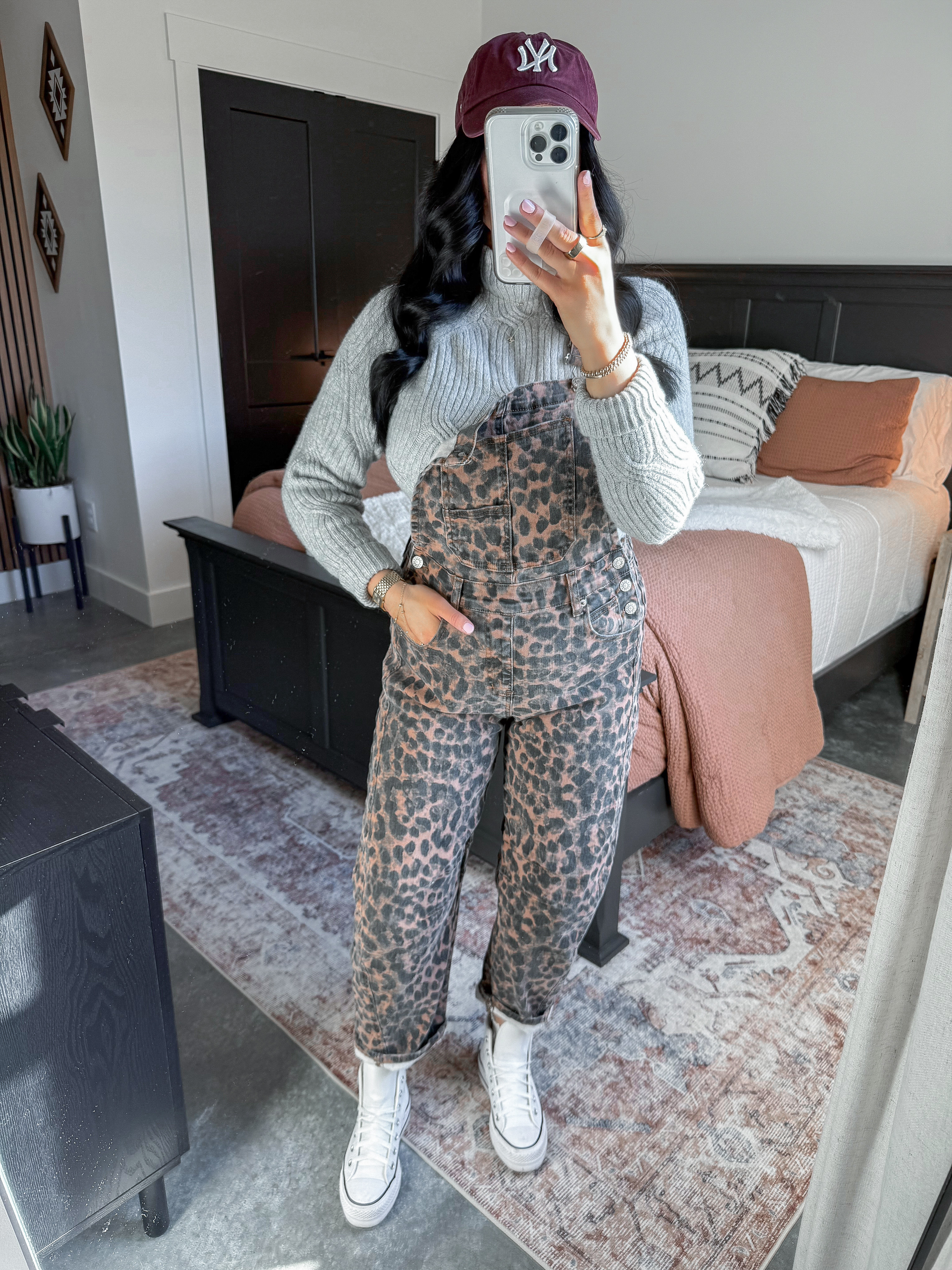 Bump Friendly Leopard Overalls Outfit 🐆 (almost 22 weeks pregnant)

Sweater - xs (sized down one and still have room in it)
Overalls - xs (this was my pre-pregnancy size, but I would prefer a small now for a little more room!)
Bralette - medium 

I have had these leopard overalls for over a year now and have styled them multiple ways! I love the subtle barrel style fit in the legs & of course if it's leopard print - I'm buying it! 👏🏼 I layered it over this amazon knit sweater style top, & finished the look with my white leather platform converse & a burgundy baseball hat. 🤍

 

 #LTKootd #LTKPetite #LTKBump