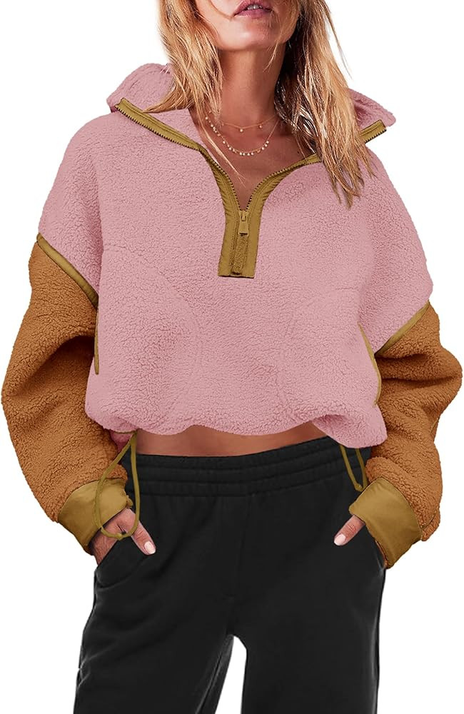 Panadila Womens Half Zip Sherpa Fleece Pullover Soft Oversized Sweatshirt with Pockets Warm Fuzzy... | Amazon (US)