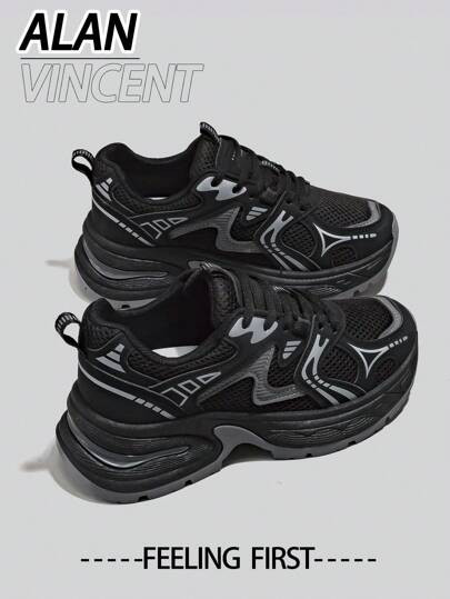Alan Vincent[City Sneaker Series]Black Sneakers Shoes Women 2025 New Thick-Soled Sports Shoes For... | SHEIN