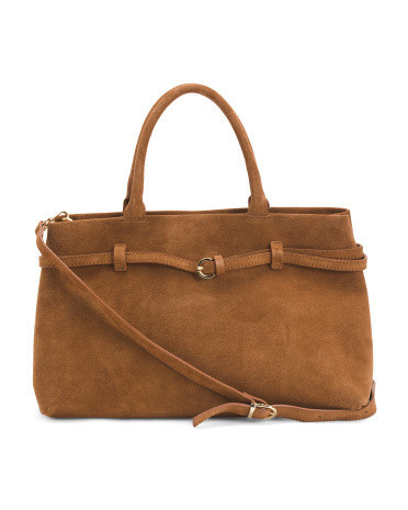 Made In Italy Suede Belted Satchel | TJ Maxx