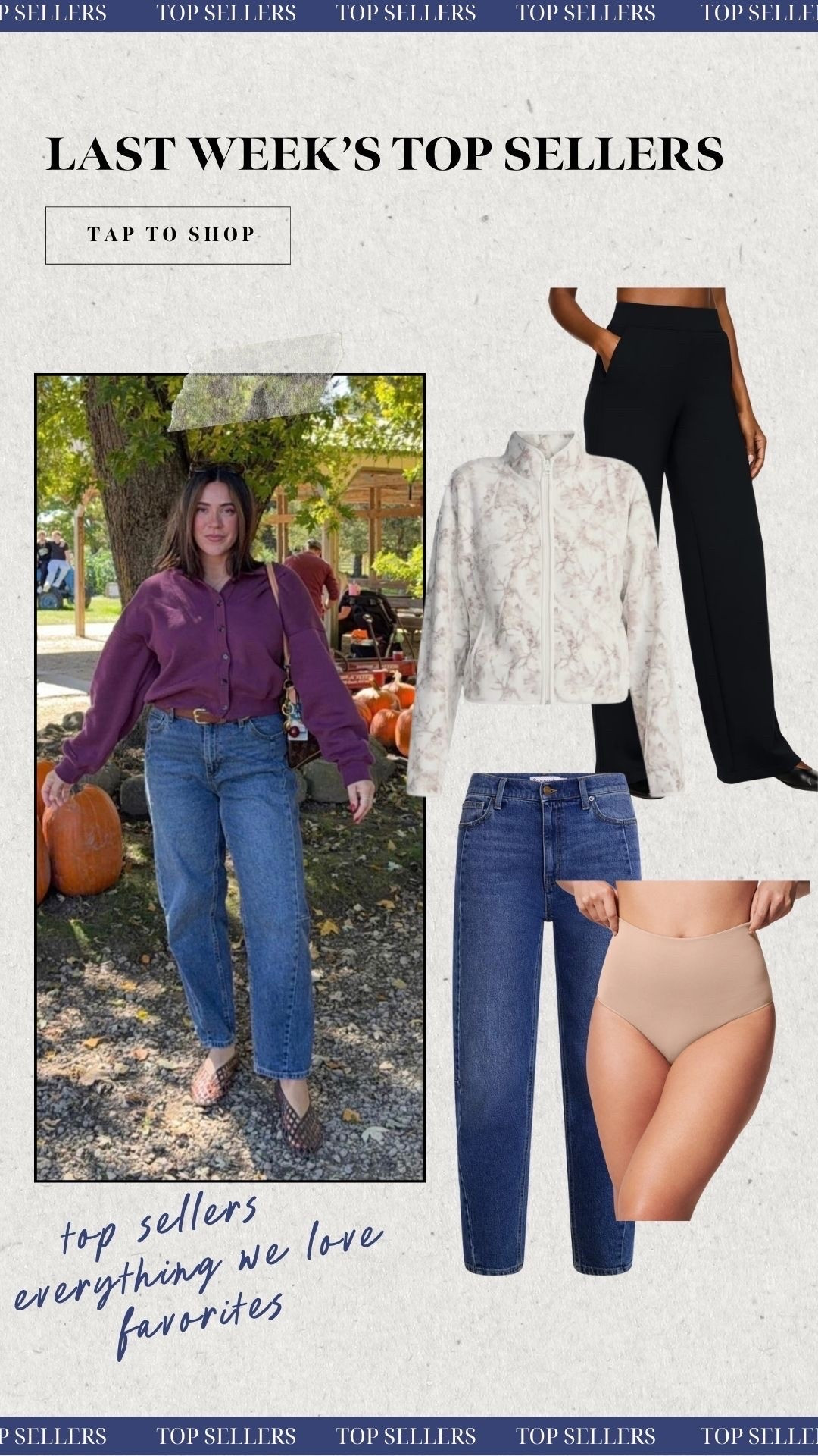 Last week’s top sellers!
Viral Walmart jeans $20
Walmart $8 fleece zip up
Favorite Spanx wide leg pant
Everyday smoothing Spanx undies