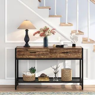 Tribesigns Console Table with 2 Drawers and Storage Shelves, TV stand - Rustic Brown | Bed Bath & Beyond