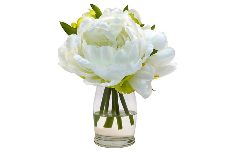 7" Peonies in Vase, Faux | One Kings Lane
