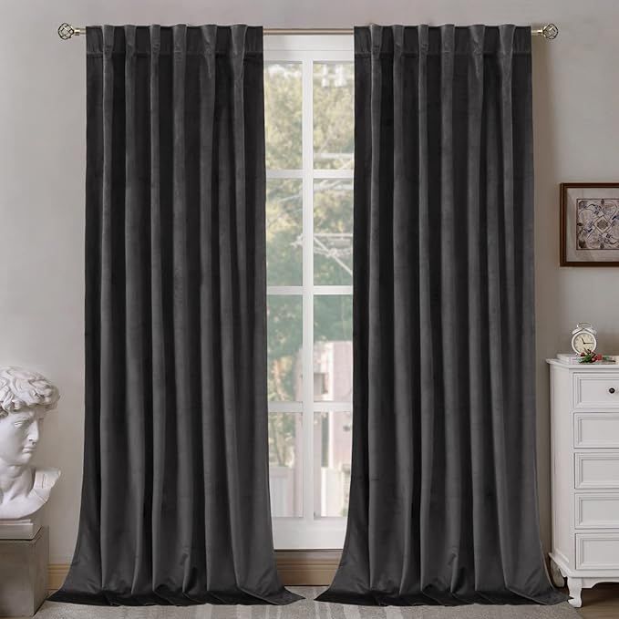 BGment Grey Velvet Blackout Curtains for Living Room, 84 inches Long Thermal Insulated Curtains N... | Amazon (US)