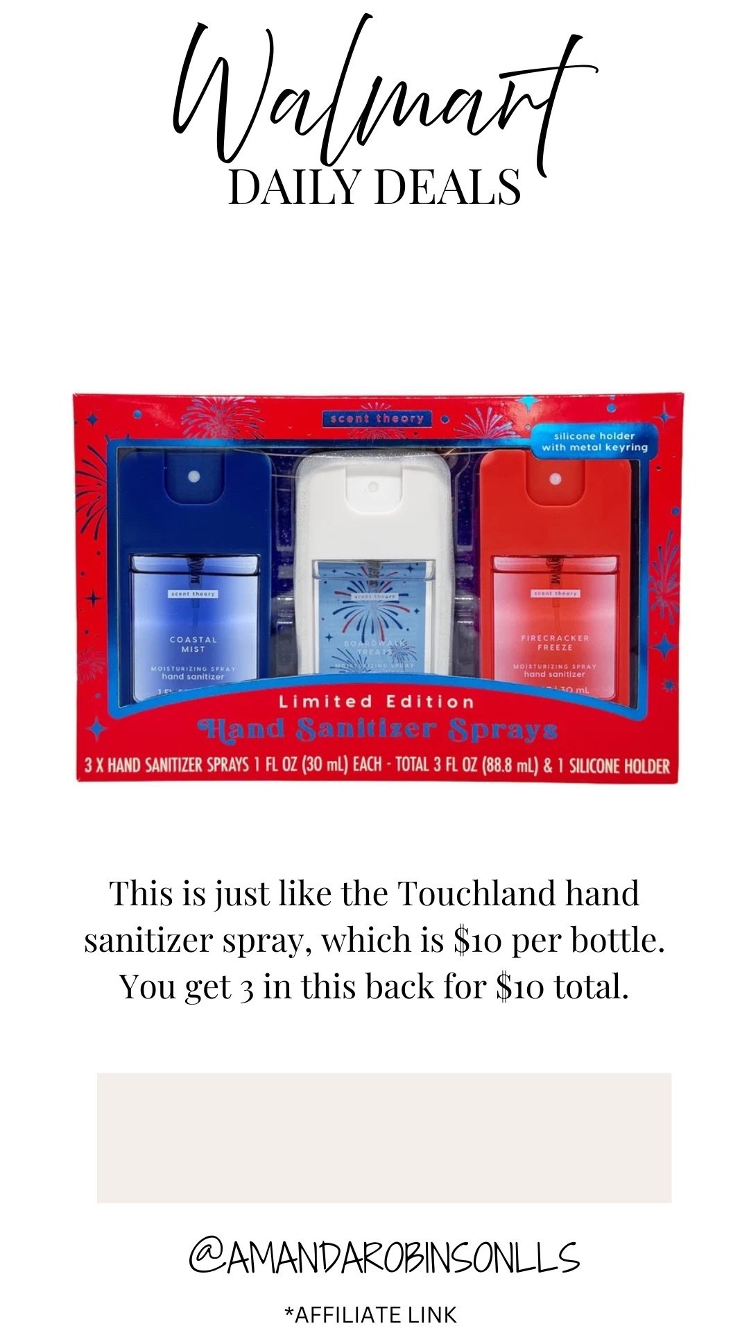 Walmart Daily Deals
Hand sanitizer spray

#LTKSeasonal