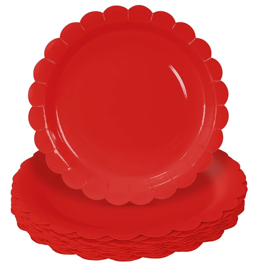 HEIPINIUYE 50 Pieces Red Paper Plates 9 Inch Red Scalloped Plates Disposable Dinner Plates for We... | Amazon (US)