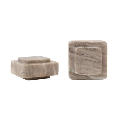 Storied Home beige marble bookends set of 2