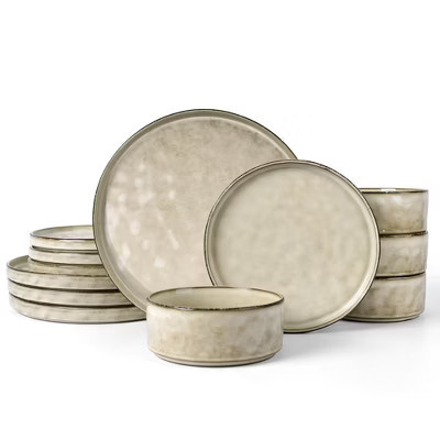 Itopfox 12-Piece Dinnerware Set for 4, Includes Plates and Bowls, Ceramic Dish Set, Microwave & Dishwasher Safe, Sandy Beige | Target