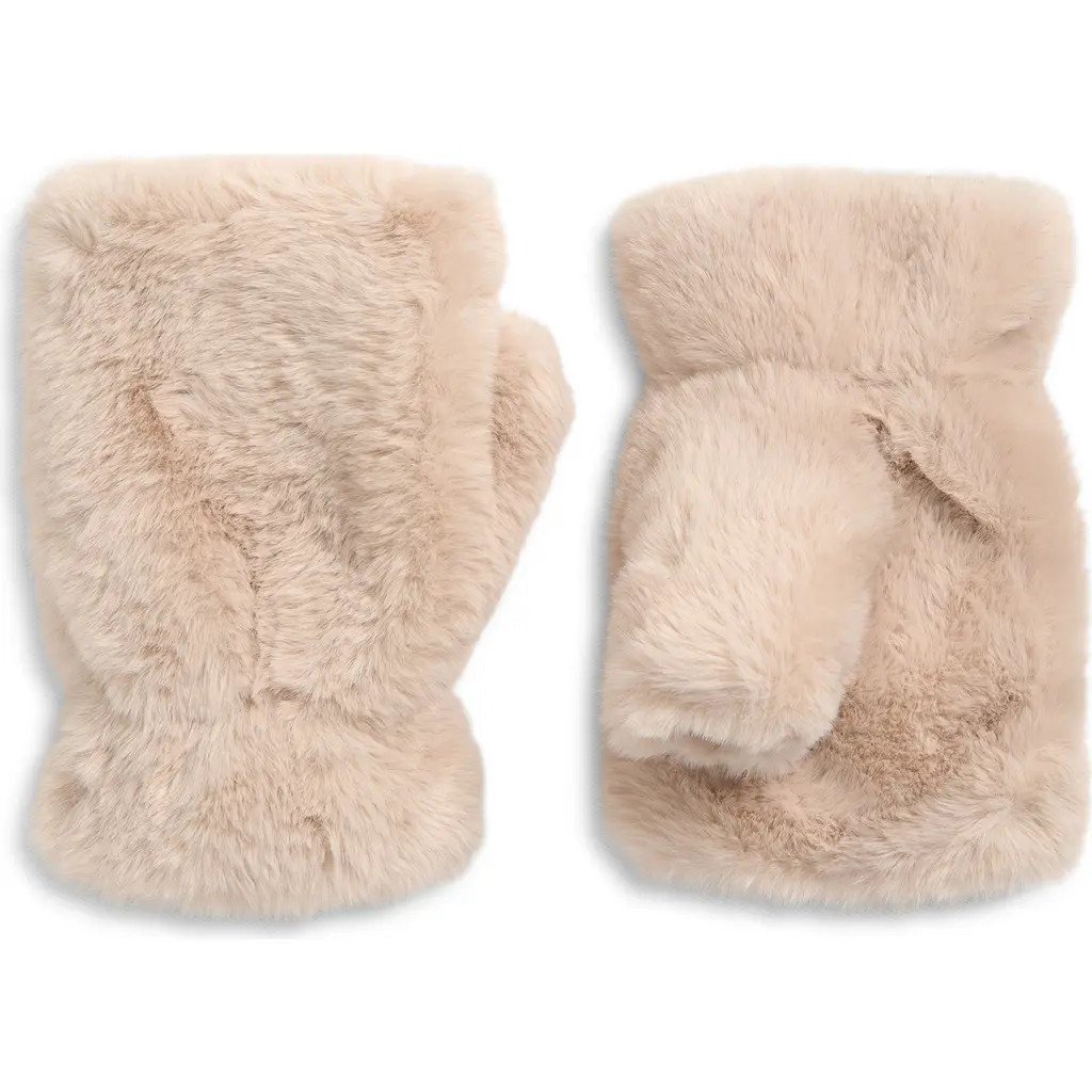 La Fiorentina Faux Fur Fingerless Mittens in Beige at Nordstrom | Nordstrom