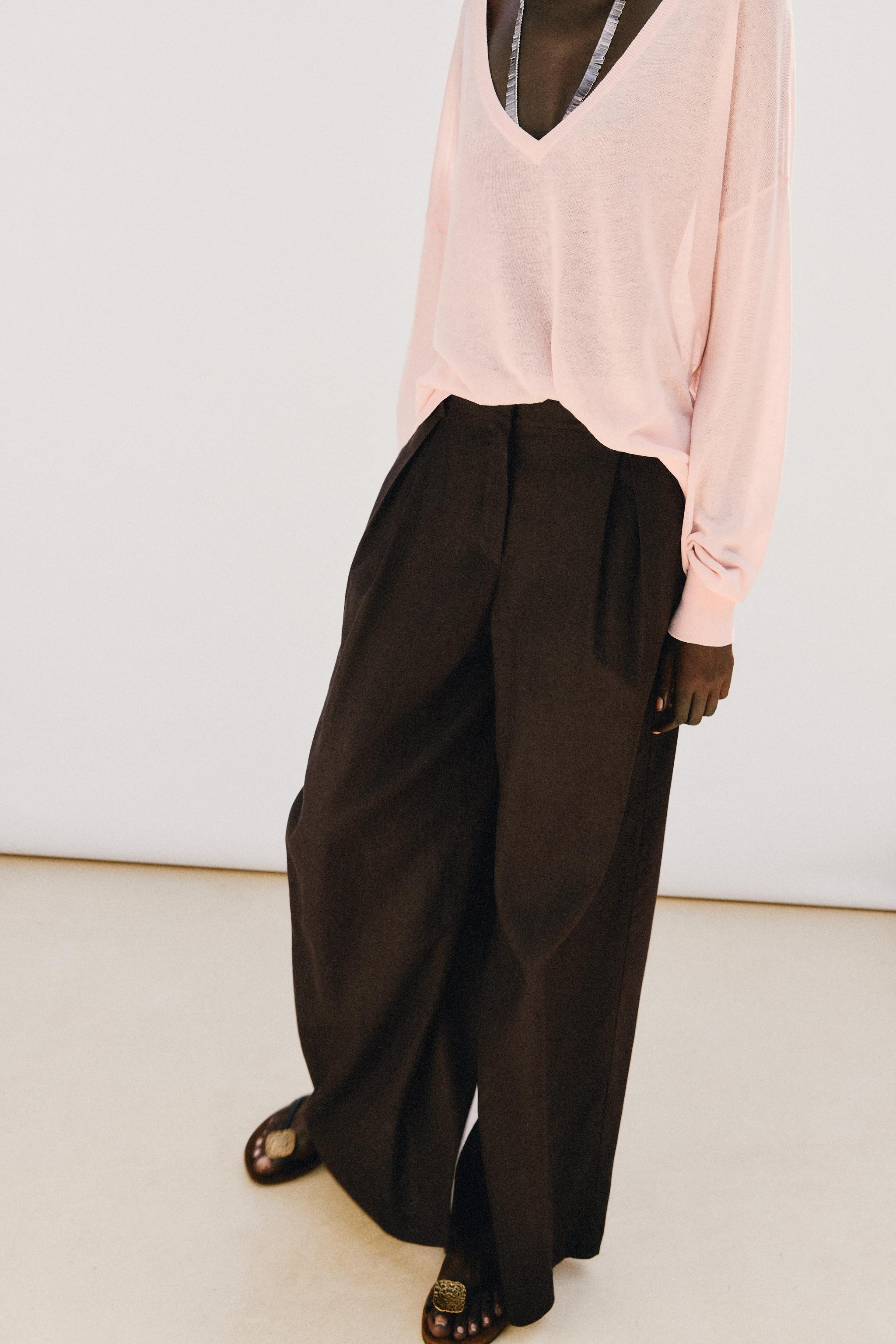 LINEN BLEND WIDE-LEG TROUSERS | Zara UK