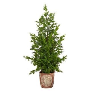Nearly Natural 2.3  ft. Unlit Cedar Pine Natural Look Artificial Christmas Tree in Decorative Pla... | The Home Depot