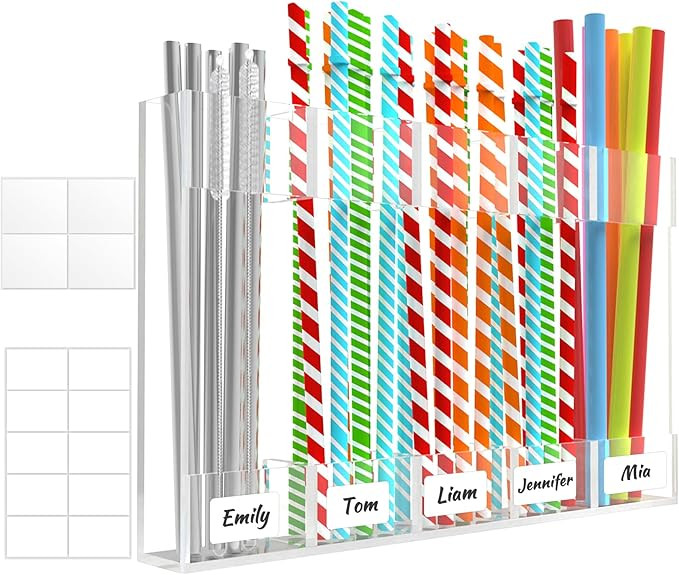 9.8” Large Acrylic Straw Holder for Cabinet with Double Sided Adhesive Squares and Stickers, 20... | Amazon (US)
