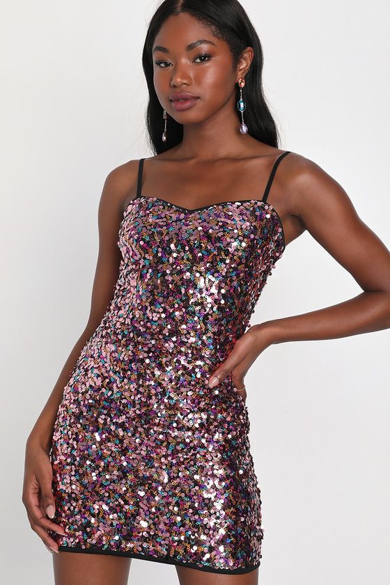 Radiant Impression Pink Multi Sequin Bodycon Mini Dress | Lulus (US)