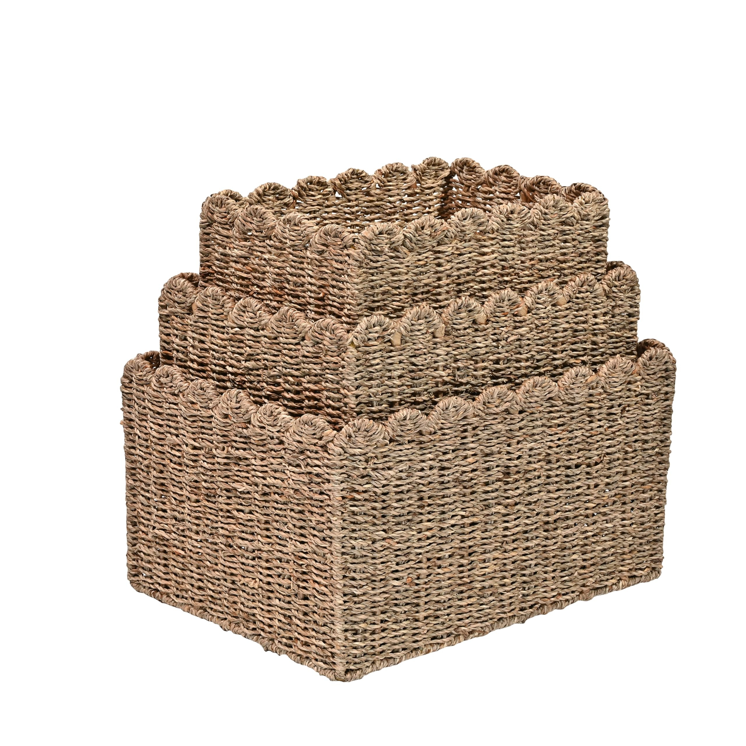 happimess BSK2013A-3SET Arden Coastal Cottage Seagrass Scalloped Rectangular Organizing Wicker St... | Amazon (US)