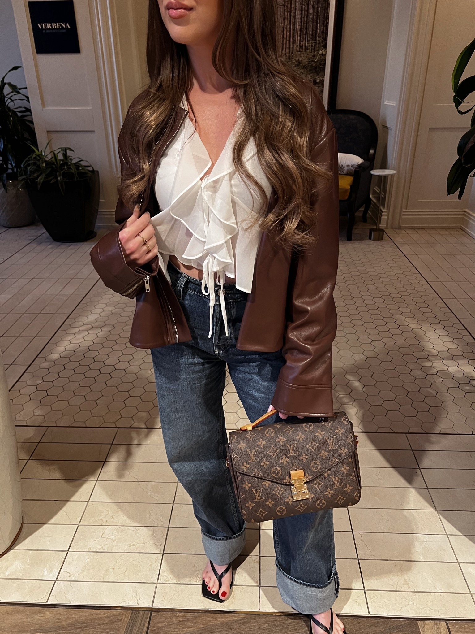 love these wide leg jeans paired with a girly blouse and leather jacket!

Wearing 24 in jeans, XS in top and jacket 

#LTKPetite #LTKootd