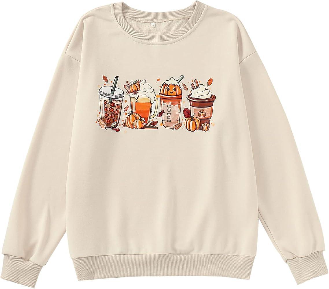 CM C&M WODRO Women Halloween Pumpkin Coffee Shirt Long Sleeves Cute Crewneck Sweatshirts Casual P... | Amazon (US)