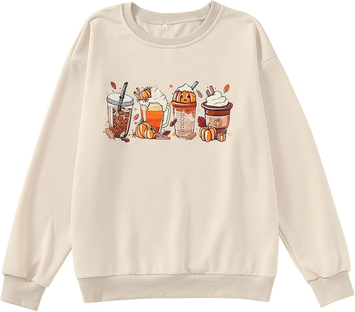 CM C&M WODRO Women Halloween Pumpkin Coffee Shirt Long Sleeves Cute Crewneck Sweatshirts Casual P... | Amazon (US)