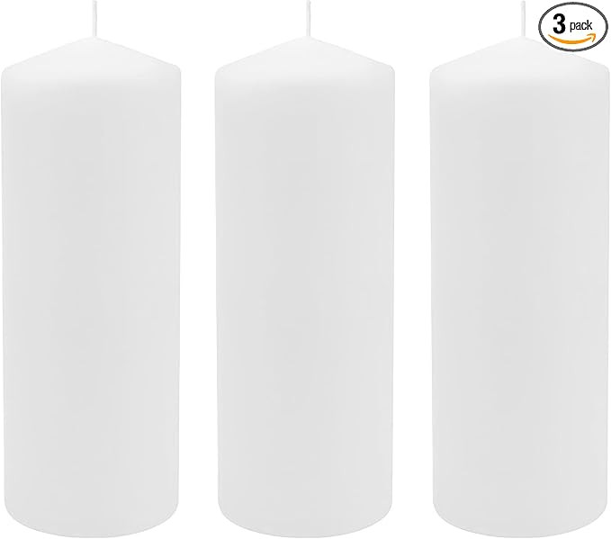 Stonebriar 3 Pack Tall 3 x 8 Inch 80 Hour Long Burning Unscented White Wax Pillar Candles | Amazon (US)