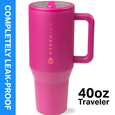 HydroJug Traveler - Water Bottle with Handle & Flip Straw - Fits in Cup Holder, Leak Resistant Tumbler-Reusable Insulated Stainless Steel & Rubber Base - Gifts for Women & Men, 40 oz, Harvest Berry | Walmart (US)