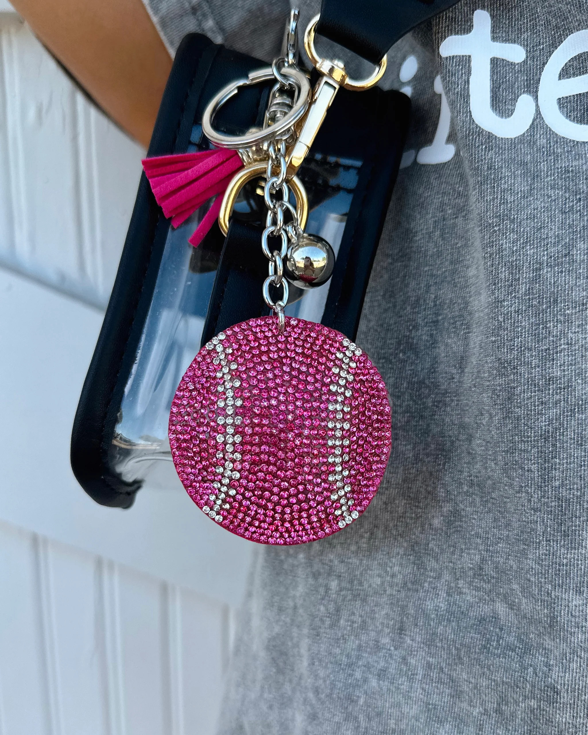 Hot Pink Crystal BASEBALL Keychain | Live Love Gameday®