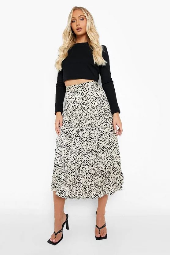 Spot Pleat Pleat Woven Midi Skirt | Boohoo.com (UK & IE)