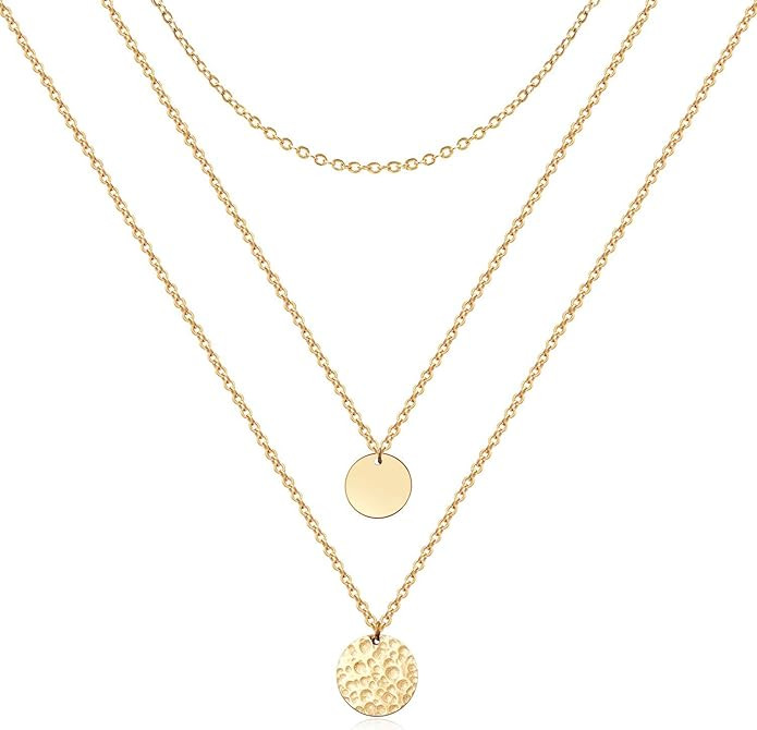 Forevereally Dainty Disc Chokers Necklace Layered Circle Necklace Bar Y Pendant Necklace 14K Real... | Amazon (US)