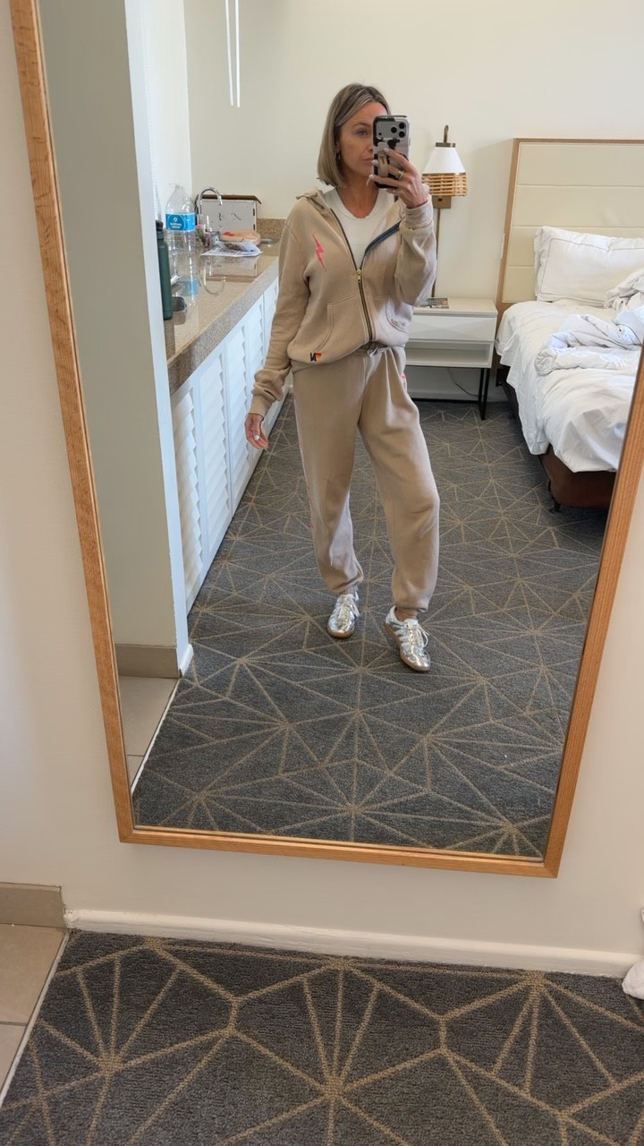 The comfiest sweat set, you’ll want to live in. I have 6 sets 🙈. Perfect for travel, lounge, elevated lounge, mom uniform 🤪. My sizes range but typically I’m an XS in the hoodie and S in the pants. 

#LTKootd #LTKTravel