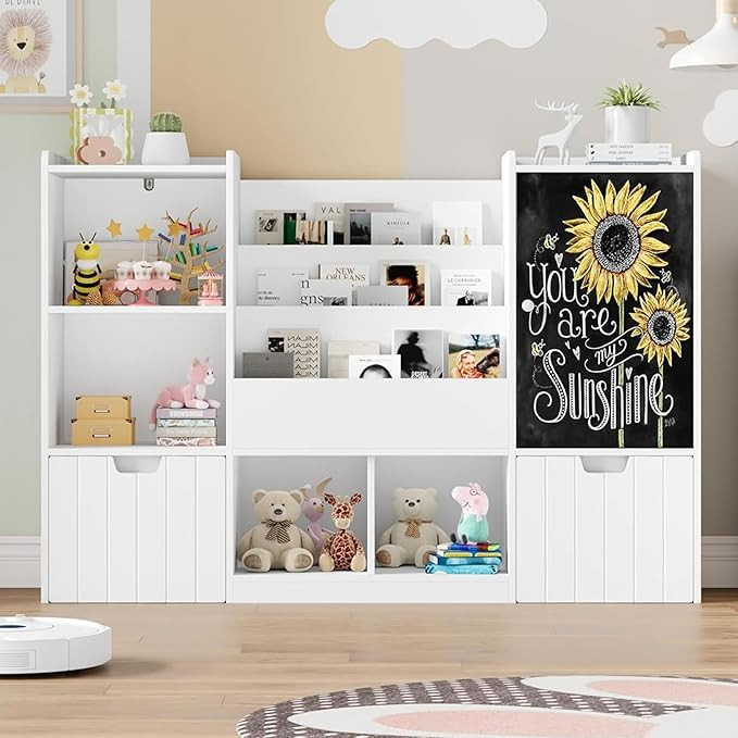 FINETONES Toy Storage Organizer, 55.1” Large Toy Organizer and Storage with Chalkboard, Kids Bo... | Amazon (US)