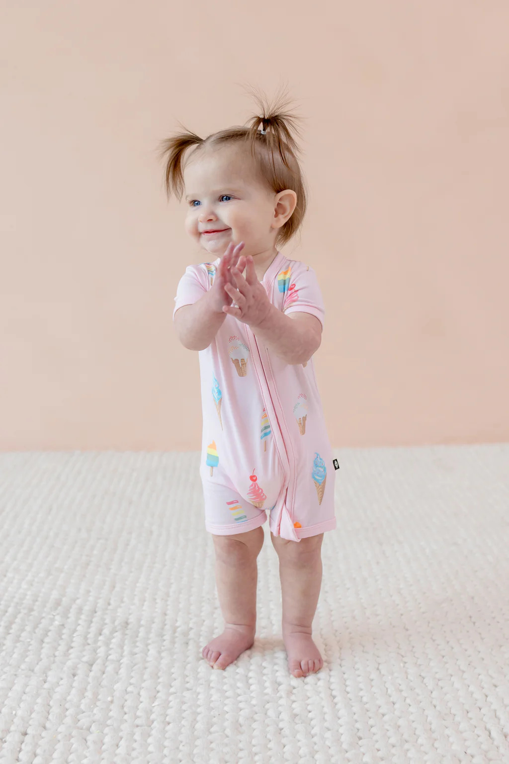 Zipper Shortall Romper in Sakura Ice Cream | Kyte Baby