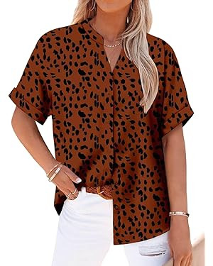 Magritta Women's Shirts Dressy Casual Plus Size Blouses V Neck Folding Cuff Short Sleeve Boho Top... | Amazon (US)