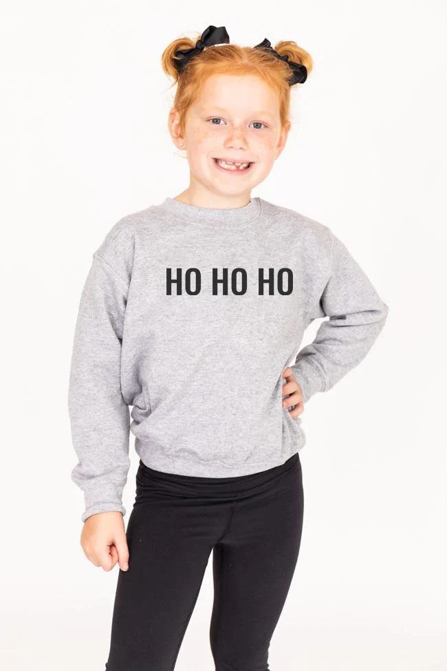 Kids Ho Ho Ho Block Grey Graphic Sweatshirt | The Pink Lily Boutique