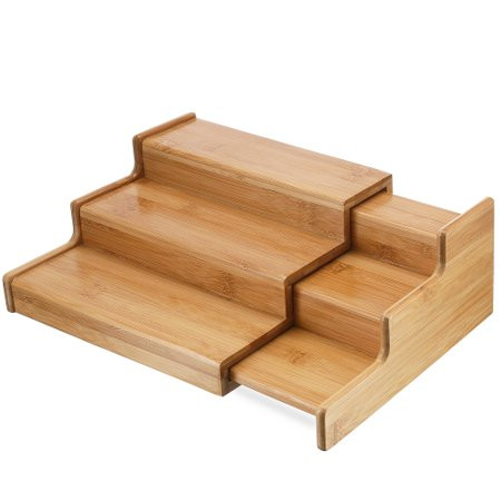 3-Tier Expandable Bamboo Spice Rack and Cabinet Organizer, Wooden Step Shelf Spice Organizer or Cabi | Walmart (US)