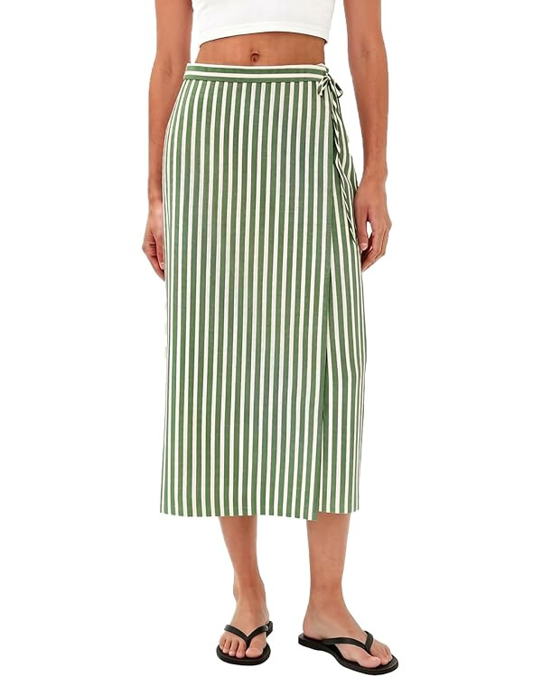 Women Striped Wrap Midi Skirt Cotton Linen High Waist Tie Waist Split Long Skirt for Summer Beach... | Amazon (US)