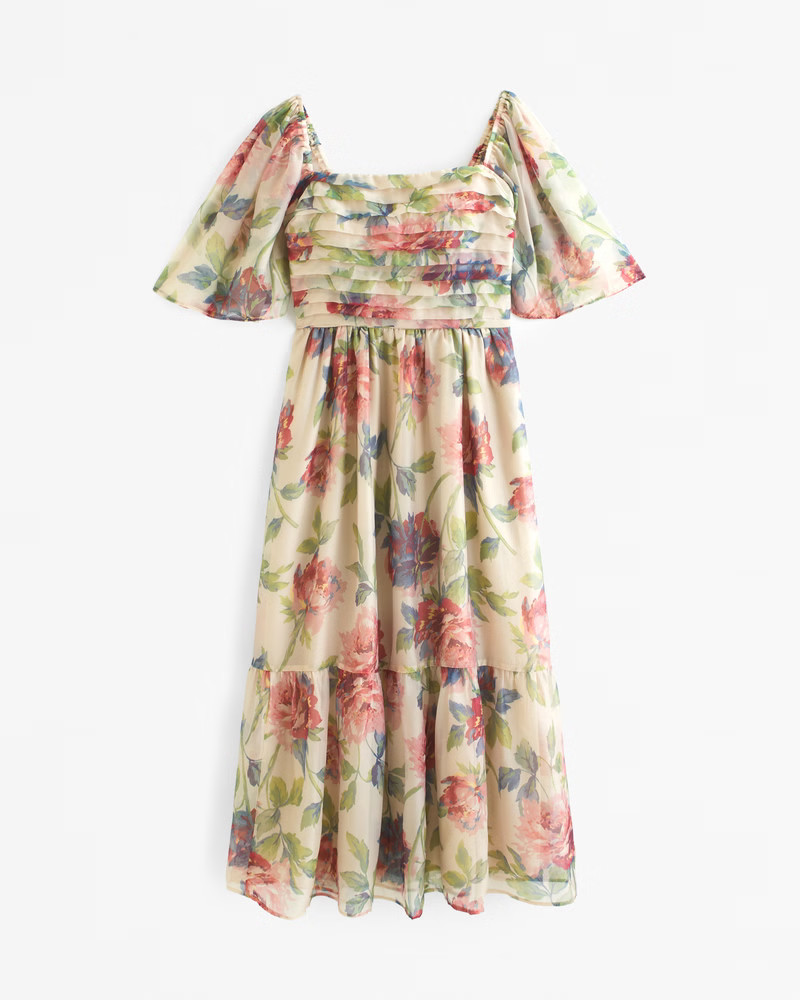 Women's The A&F Emerson Angel Sleeve Midi Dress | Women's New Arrivals | Abercrombie.com | Abercrombie & Fitch (US)