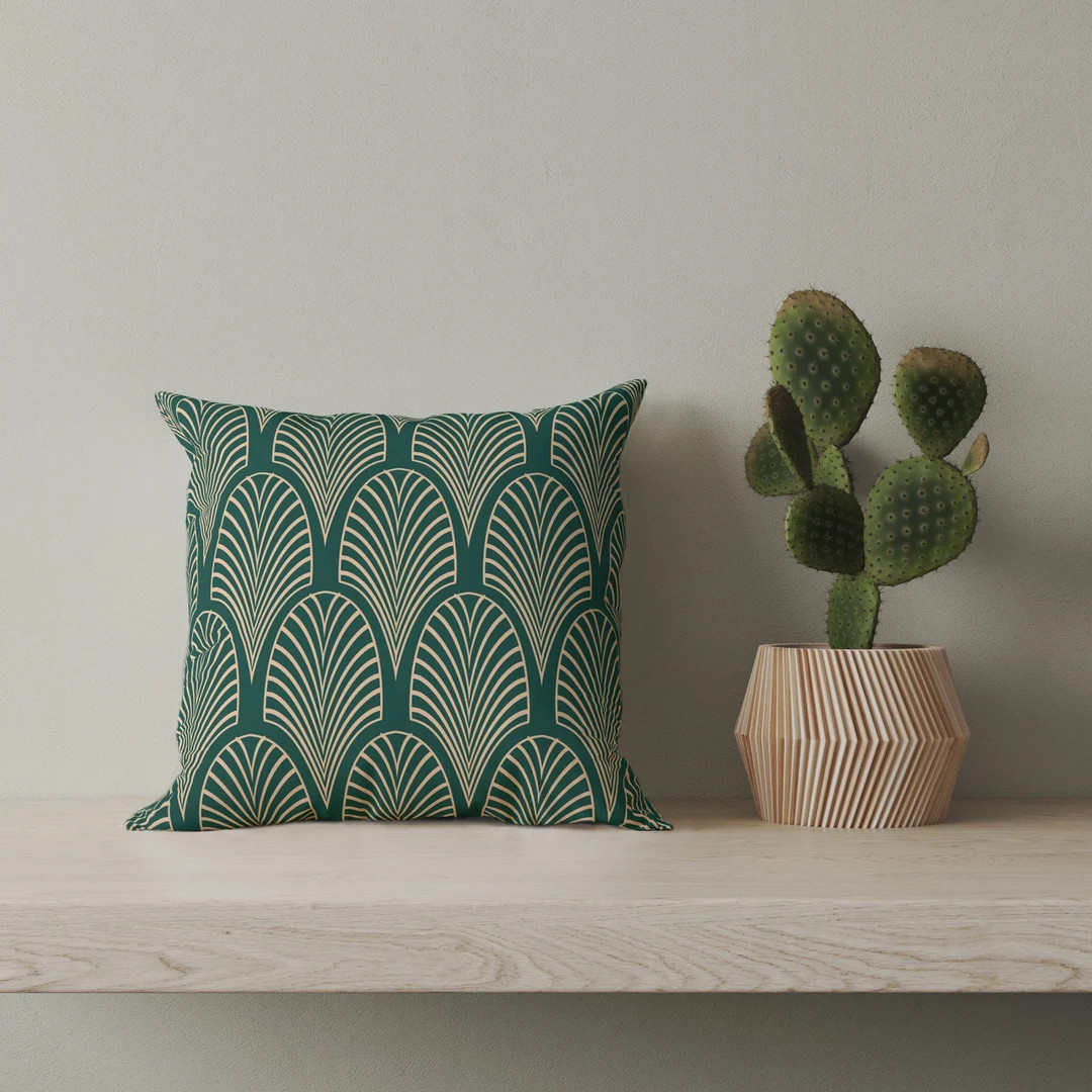 Fan Pattern Pillow Premium |  18x18 inches |  art deco |  green | Etsy (US)
