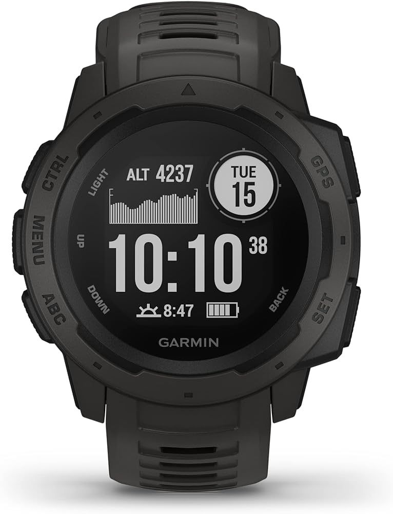 Garmin Instinct, Rugged Outdoor Watch with GPS, Features Glonass and Galileo, Heart Rate Monitoring and 3-Axis Compass, Graphite | Amazon (US)