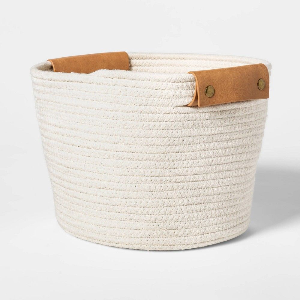 Decorative Coiled Rope Square Base Tapered Basket Medium White 11"" - Threshold , Beige | Target