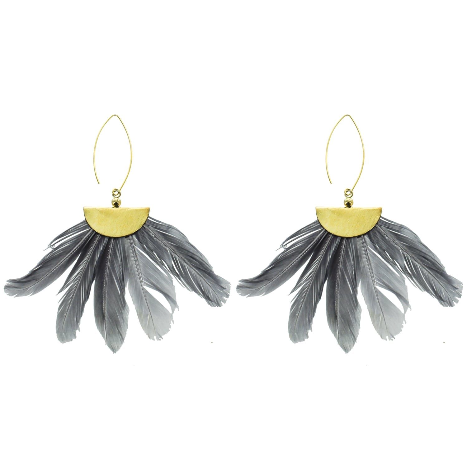 Grey Feather Earrings - Panacea Jewelry | Panacea