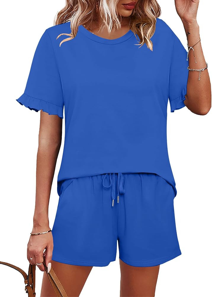 Ivicoer 2 Piece Sets for Women Casual Summer Loungewear Short Sleeve Tops and Elastic Waist Short... | Amazon (US)