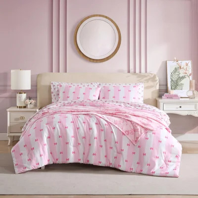 Betsey Johnson Bow Stripe Pink Reversible Bed Set | Wayfair North America