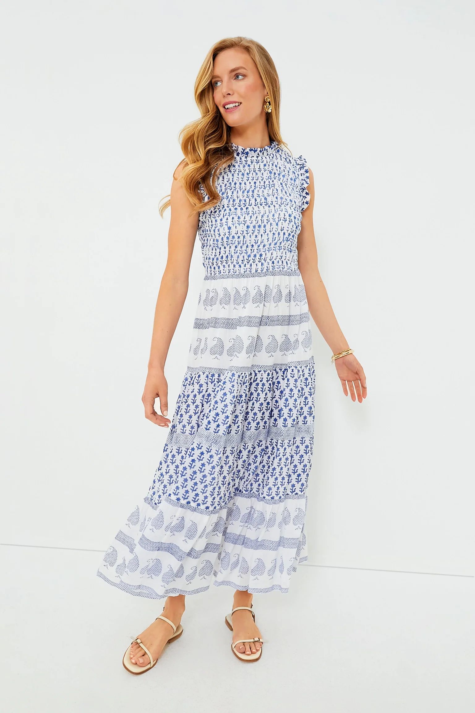Exclusive Flora Blue Sleeveless Smocked Maxi Dress | Tuckernuck (US)