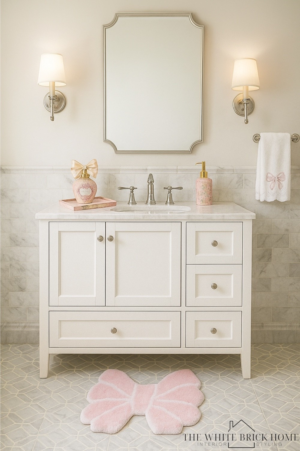 A traditional bathroom design idea with feminine, romantic bathroom accessories from loveshackfancy! 

Bath, bathroom, bathroom design, marble bathroom, bathroom vanity, bathroom lighting, bathroom mirror, bathroom decor, bathroom design ideas, bathroom wall sconces, bathroom towels, girls bath, girls bathroom, girls bathroom decor, girls bathroom ideas, girls bathroom design, loveshackfancy, loveshackfancy bathroom, bath mat, bow, bow bathroom accessories, loveshackfancy bathroom decor, pottery barn 

#LTKHome #LTKGiftGuide #LTKHoliday