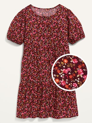 Short Puff-Sleeve Tiered Midi Dress for Girls | Old Navy (US)