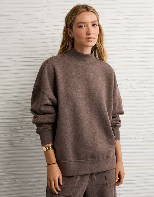 AE Everyday Luxe Oversized Mock Neck Sweatshirt | American Eagle Outfitters (US & CA)