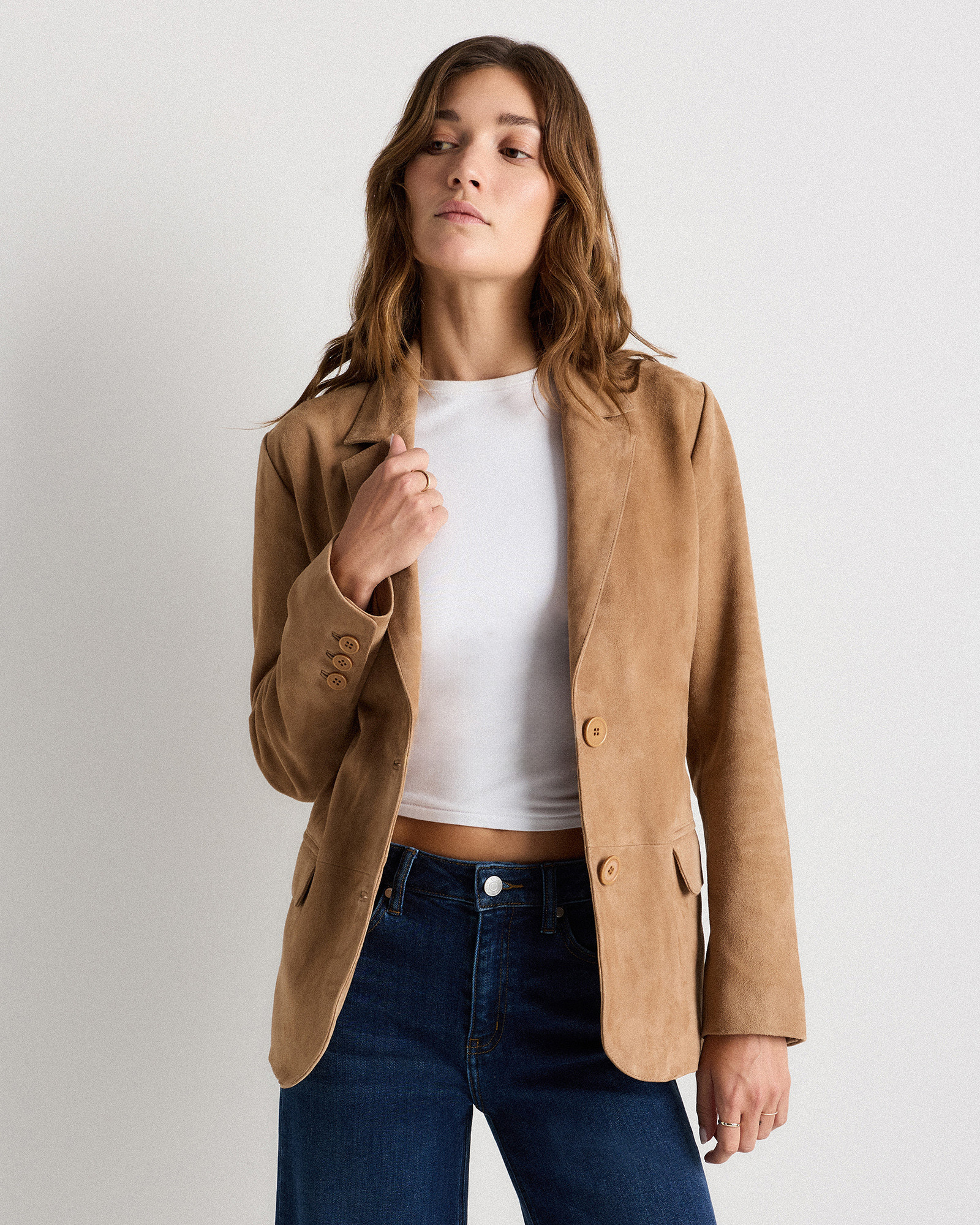 Quince | Women's 100% Suede Blazer in Pecan Brown, Size Medium, Suede Leather | Quince